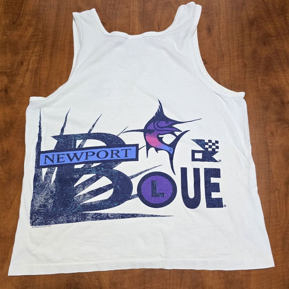 Newport Blue Vintage 1992 Mens Marlin Spell Out Logo Sleeveless Tank Top M